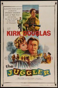 6t463 JUGGLER 1sh '53 Jewish concentration camp survivor Kirk Douglas is on the run from his past!
