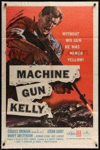 6t536 MACHINE GUN KELLY 1sh '58 without his gun Charles Bronson was naked yellow, cool art!