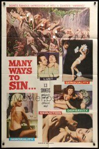 6t557 MANY WAYS TO SIN 1sh '70s William Mishkin, 13 sinners, sensuality, seduction & depravity!