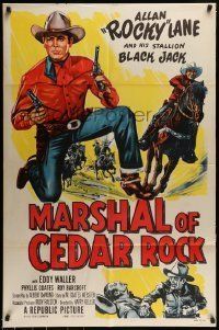 6t564 MARSHAL OF CEDAR ROCK 1sh '53 cool art of cowboy Allan 'Rocky' Lane & Black Jack!
