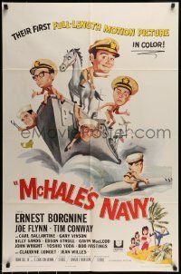 6t571 McHALE'S NAVY 1sh '64 great artwork of Ernest Borgnine, Tim Conway & cast on ship!
