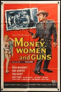 6t596 MONEY, WOMEN & GUNS 1sh '58 cowboy Jock Mahoney w/revolver, cool gambling image!
