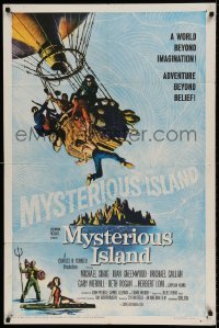 6t622 MYSTERIOUS ISLAND 1sh '61 Ray Harryhausen, Jules Verne sci-fi, cool hot-air balloon image!