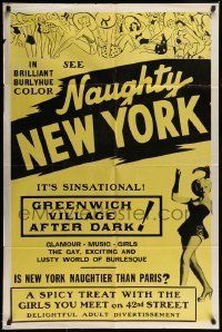 6t626 NAUGHTY NEW YORK 1sh '59 Big Apple sex, Greenwich Village after dark, it's sinsational!