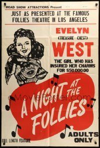 6t631 NIGHT AT THE FOLLIES 1sh '47 Evelyn 'Treasure Chest' West insured her charms for $50,000!