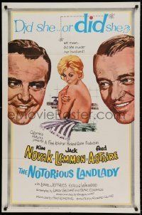 6t642 NOTORIOUS LANDLADY 1sh '62 art of sexy Kim Novak between Jack Lemmon & Fred Astaire!