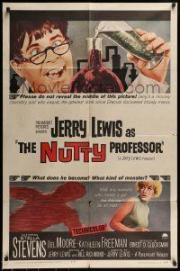 6t644 NUTTY PROFESSOR 1sh '63 wacky Jerry Lewis directs & stars w/pretty Stella Stevens!