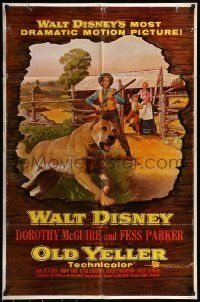 6t647 OLD YELLER 1sh '57 Dorothy McGuire, Fess Parker, art of Disney's most classic canine!