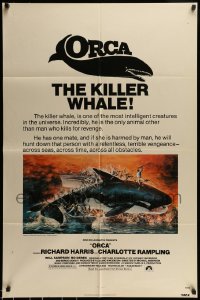 6t659 ORCA 1sh '77 wild artwork of attacking Killer Whale by John Berkey!