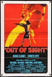 6t664 OUT OF SIGHT DS 1sh '98 Steven Soderbergh, cool image of George Clooney, Jennifer Lopez!
