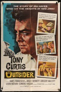 6t665 OUTSIDER 1sh '62 great close up art of Tony Curtis as Ira Hayes of Iwo Jima fame!