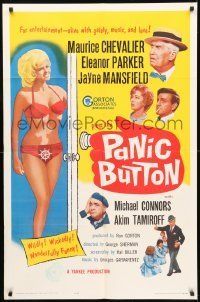 6t668 PANIC BUTTON 1sh '64 Maurice Chevalier, sexy Jayne Mansfield in bikini!