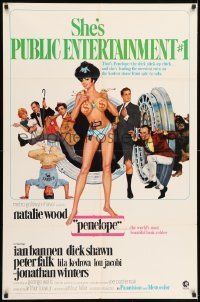 6t675 PENELOPE 1sh '66 Maurice Thomas art of sexiest Natalie Wood with big money bags and gun!