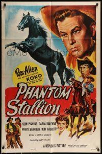 6t682 PHANTOM STALLION 1sh '54 great art of Arizona Cowboy Rex Allen & Koko the Miracle Horse!