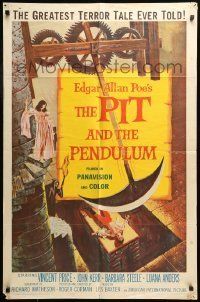 6t690 PIT & THE PENDULUM 1sh '61 Edgar Allan Poe's greatest terror tale, horror horror art!