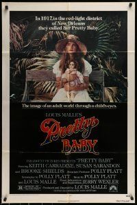 6t703 PRETTY BABY 1sh '78 directed by Louis Malle, young Brooke Shields sitting with doll!