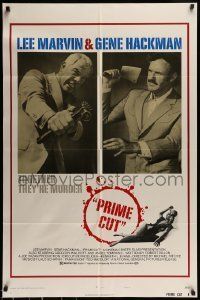 6t706 PRIME CUT style B 1sh '72 Lee Marvin w/machine gun, Gene Hackman w/cleaver!