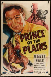 6t707 PRINCE OF THE PLAINS 1sh '49 art of cowboy Monte Hale close up & riding his horse!