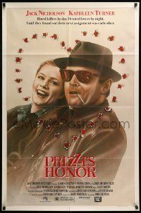 6t713 PRIZZI'S HONOR 1sh '85 Bryan art of smoking Jack Nicholson & Kathleen Turner w/bullet holes!