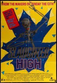 6t803 SLAUGHTER HIGH 1sh '86 Caroline Munro, Simon Scuddamore, wacky skeleton artwork!