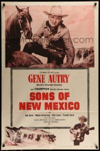 6t819 SONS OF NEW MEXICO 1sh R54 cool close up of Gene Autry with gun by Champion!
