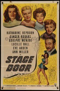 6t825 STAGE DOOR style A 1sh R53 Katharine Hepburn, Ginger Rogers, Adolphe Menjou!