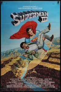 6t848 SUPERMAN III 1sh '83 art of Christopher Reeve flying with Richard Pryor by L. Salk!