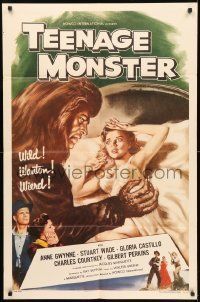 6t868 TEENAGE MONSTER 1sh '57 great art of wacky beast attacking sexy Anne Gwynne in bed!