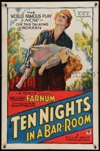 6t872 TEN NIGHTS IN A BARROOM style B 1sh '31 cool artwork of Farnum carrying little girl!