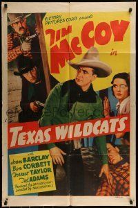 6t875 TEXAS WILDCATS 1sh '39 great close up of cowboy Tim McCoy fighting & riding on horseback!