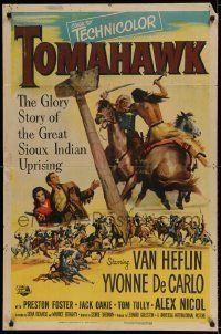 6t905 TOMAHAWK 1sh '51 art of Van Heflin & Yvonne De Carlo in the great Sioux Indian uprising!