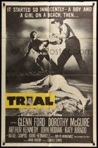 6t921 TRIAL 1sh '55 lawyer Glenn Ford, Dorothy McGiure, racial prejudice!