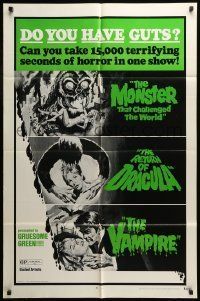 6t922 DO YOU HAVE GUTS 1sh '71 monster & vampire triple-bill, 15,000 terrifying seconds of horror!