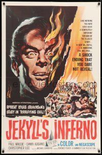 6t930 TWO FACES OF DR. JEKYLL 1sh '61 Jekyll's Inferno, cool burning face art by Reynold Brown!