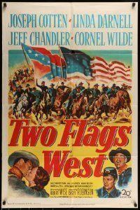 6t931 TWO FLAGS WEST 1sh '50 cool Civil War art, plus Joseph Cotten, Linda Darnell & Cornel Wilde!