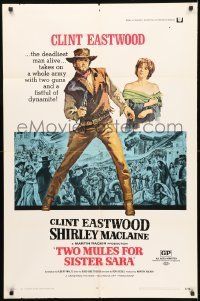 6t933 TWO MULES FOR SISTER SARA 1sh '70 art of gunslinger Clint Eastwood & Shirley MacLaine!