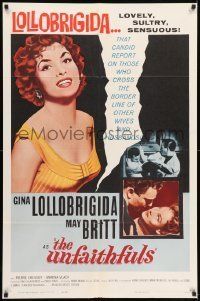 6t937 UNFAITHFULS 1sh '60 close up of sexy red-haired Gina Lollobrigida, May Britt!