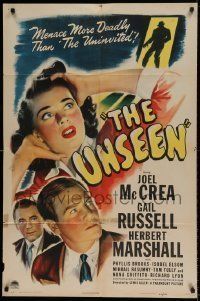 6t938 UNSEEN style A 1sh '44 Joel McCrea, Gail Russell, menace more deadly than The Uninvited!