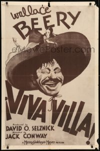 6t948 VIVA VILLA 1sh R49 great artwork of laughing Wallace Beery as Pancho + sexy Fay Wray!