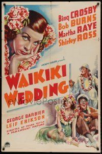 6t951 WAIKIKI WEDDING style A 1sh '37 great art of Martha Raye & Bing Crosby in Hawaii!
