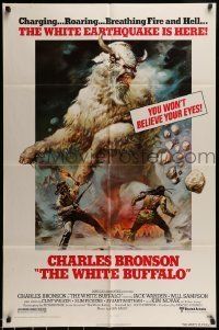 6t970 WHITE BUFFALO 1sh '77 Charles Bronson, great Boris Vallejo action art of giant buffalo!