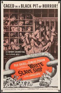 6t971 WHITE SLAVE SHIP 1sh '62 L'Ammutinamento, art of sexy caged women in a black pit of horror!