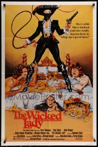 6t973 WICKED LADY 1sh '83 Michael Winner, cool art of Faye Dunaway w/pistol and whip!