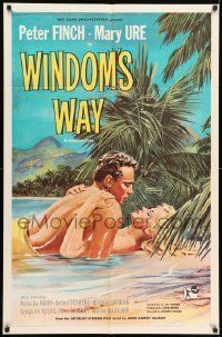 6t982 WINDOM'S WAY 1sh '58 romantic artwork of Peter Finch & Mary Ure in the jungle!