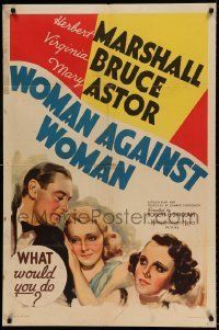 6t984 WOMAN AGAINST WOMAN style C 1sh '38 art of Mary Astor, Herbert Marshall, & Virginia Bruce!