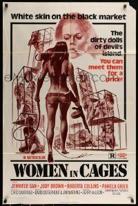 6t986 WOMEN IN CAGES 1sh '71 Joe Smith art of sexy girls behind bars, Pam Grier!