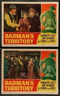 6w869 BADMAN'S TERRITORY 2 LCs '46 great images of Randolph Scott, Gabby Hayes, Ann Richards!