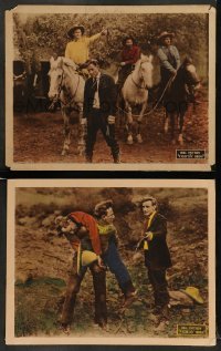 6w911 FIGHTIN' ODDS 2 LCs '25 Bill Patton in suit & tie holding gun & being roped by men on horses!