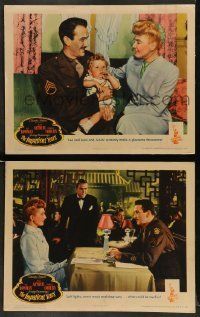 6w930 IMPATIENT YEARS 2 LCs '44 Jean Arthur having dinner with Lee Bowman in uniform & with baby!