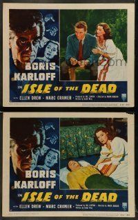 6w933 ISLE OF THE DEAD 2 LCs R53 Boris Karloff, gaping graves, walking dead, unseen vampires!